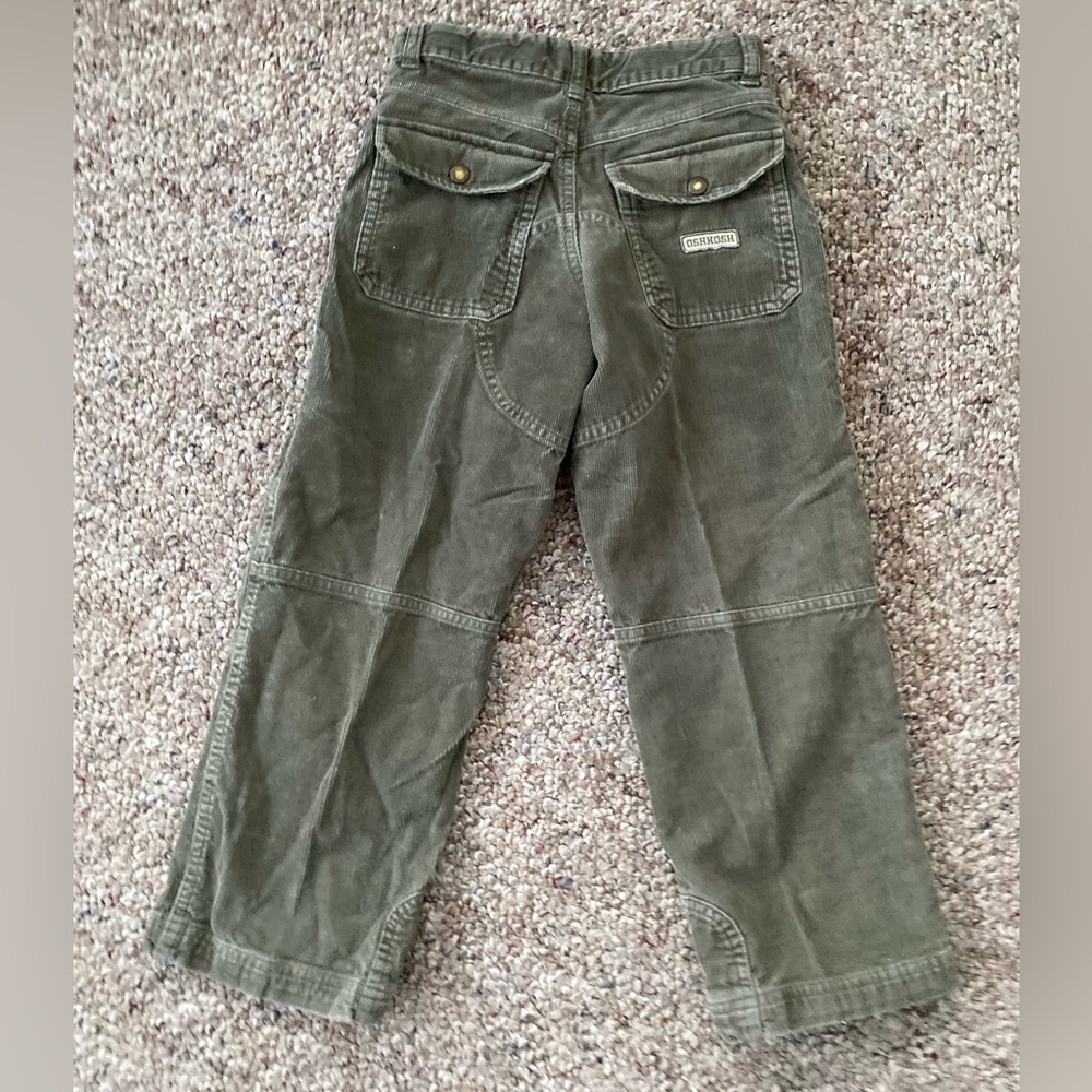 OshKosh B’gosh Corduroy Pants Green Camo Accent Flap Pocket Double Knee Kids 7X